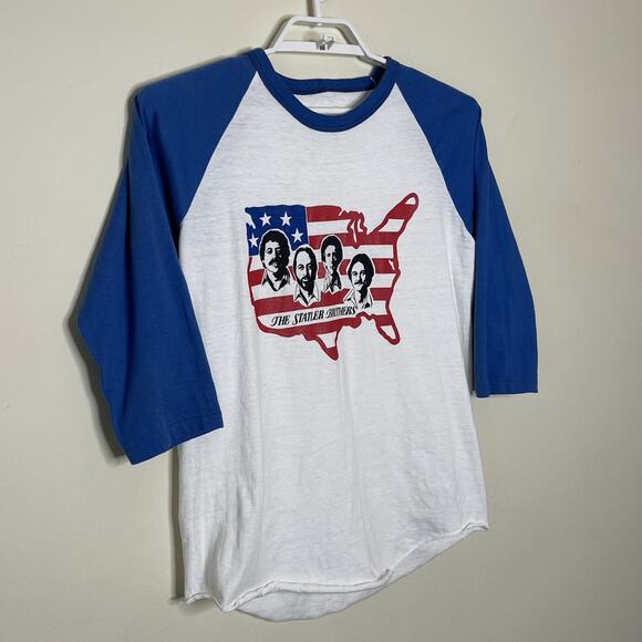 Vtg STATLER BROTHERS White Blue Raglan Graphic T Shirt 80s Single Stitch M/L - Picture 3 of 6